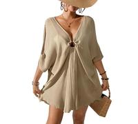 LIbgiubhy V-Neck Sleeve Beach Cover-Up Dress, Lightweight Polyester for Sunbathing and Resort Wear Dress