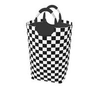 LIBIFALL Black and White Plaid Large Laundry Basket Checkerboard Laundry Hamper Bag Collapsible Laundry Baskets Clothes Hamper with Handles Checkered Storage Baskets For Dorm,Family,50L