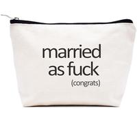 LIBIHUA Get Engaged Gift-Wedding Gift- Makeup Bag Cosmetic Bag Travel Pouch, Beige, 9.8 ″ W x 7″ H x 2.7″ Bottom, 752-married as F