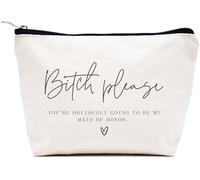 LIBIHUA Get Engaged Gift-Wedding Gift- Makeup Bag Cosmetic Bag Travel Pouch, Beige, 9.8 ″ W x 7″ H x 2.7″ Bottom, 780-please Maid Fo Honor