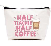LIBIHUA Women Gift-Travel Case Gifts for Women-Mother's Day Birthday Christmas Gift-Makeup Bag Cosmetic Bag Travel Pouch, Beige, 9.8 ″ W x 7″ H x 2.7″ Bottom, 839-half Teacher Half Coffee