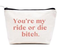 LIBIHUA Women Makeup Bag, Cosmetic Bag Gifts for Her, Female Travel Pouch, Beige, 9.8 ″ W x 7″ H x 2.7″ Bottom, 824-you're My Ride Or Die
