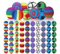 Libima 10 Pcs Funny Multicolored Assorted Woven Kickball Knitted Kick Balls Crochet Geometric Pattern Hacky Ball, Woven Kindergarten Toys for Indoor Outdoor Carnival Toys