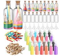 Libima 100 Pcs DIY Sand Art and Craft Kit Include Plastic Sand Art Bottles with Cork Stopper Colorful Sands Message Papers Seashells Funnels DIY Crafts Wedding Party Favors