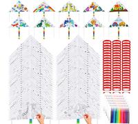 Libima 120 Pack Large Kites for Kids and Adults Bulk 39.4 Inch DIY Making Kit Coloring Kites with Watercolor Pens and Strings Handles Painting Decorating Kits for Outdoor Activities (Vivid)
