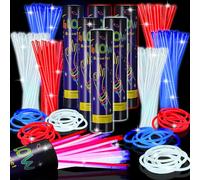 Libima 600 Pcs Glow Sticks Bulk with 600 Connectors 8 Inch Glow Stick Necklaces Glow Stick Bracelets Bulk Glow in the Dark Party Supplies for Easter Christmas New Year (Red, White, Blue)