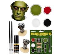 Libima Halloween Makeup Kit with Silver Neck Bolts Latex Prosthetic Monster Special Effects Makeup Accessories with 4 Color Face Paint Spirit Gum Brush for Halloween Cosplay Carnival Party