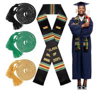 Libima Kente Graduation Stole with 3 Tassel Honor Cord Class of 2025 Kente Graduation Sash Black Girl Stole Sash for Unisex internatinal College African American, Black, White, Gold, Green, length
