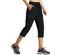 Libin Women's Quick Dry Hiking Capri Pants Lightweight Cargo Cropped Pants Water Resistant Outdoor Casual, Black XL