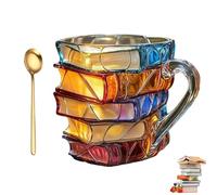 Libiyi Bookhaven Mug, Painted Book Mug, Handmade Colored Glass Coffee Cup, Novelty 3D Painted Coffee Cup, for Lovers Readers Librarians Writers (Set A)