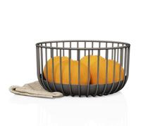 LIBKEN Fruit Basket - Scandinavian Minimal Design - Metal Steel Wire Decor with Removable Tray for Easy Cleaning - Round Basket Bowl for Kitchen Counter - 7.9x7.9x3.95 inches - Black - Set of 1