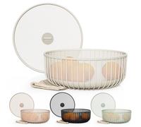 Libken Metal Fruit Bowl with Mesh Lid and Basket - Fruit and Vegetable Holder for Kitchen Counter - Stand Up Baskets for Countertop - Bowl Storage for Vegetables, Fruits, Snacks, Banana - Warm