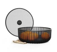 LIBKEN Metal Fruit Bowl with Mesh Lid and Basket - Fruit and Vegetable Holder for Kitchen Counter - Stand Up Baskets for Countertop - Bowl Storage for Vegetables, Fruits, Snacks and Banana