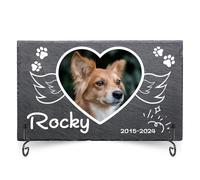 LIBKUR Personalised Dog Memorial Gifts - Custom Pet Memorial Plaque with Photo, Name & Message,Pet Memorial Stones Cat Slate Keepsake Dog Memorial for Garden（Rectangle-Design3）