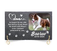 LIBKUR Personalised Dog Memorial Gifts - Custom Pet Memorial Plaque with Photo, Name & Message,Pet Memorial Stones Cat Slate Keepsake Dog Memorial for Garden（Rectangle-Design2）