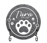 LIBKUR Personalised Pet Memorial Gifts - Custom Dog Memorial Plaque with Photo, Name & Message,Cat Memorial Stones Other Pet Slate Keepsake Dog Memorial for Garden（Round-Design3）