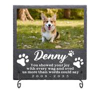 LIBKUR Personalised Pet Memorial Plaque -Dog Memorial Gifts with Photo, Name & Message,Pet Memorial Stones Dog Slate Keepsake Cat Memorial for Garden(Square-Design1)