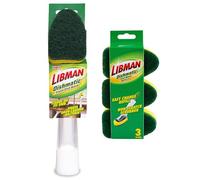 Libman Dishmatic I-Stand Dish Wand Kit, Kitchen Cleaning Scrub Brush with Handle and Soap Dispenser for Scrubbing and Washing Dishes, Refillable Standing Dispensing Scrubber Brushes, 3 Sponge Refills