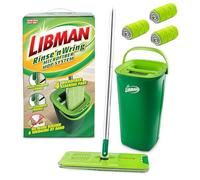 Libman Rinse 'n Wring Mop and Bucket System | Microfiber Floor Mop | Hardwood Floor Cleaner | Wet & Dry Mop | Clean & Dirty Water Chambers | Power Blades | 4 Total Microfiber Pads