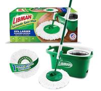 Libman Tornado Spin Mop System Plus 1 Refill Head - Total Mopping System Includes Heavy Duty Microfiber Head, Sturdy Handle, and 1 Extra Replacement Mophead, Safe on All Hard Surfaces, Green