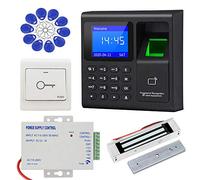 LIBO Complete RFID Access Control System Fingerprint Access Controller Keypad, DC12V Power Supply Transformer, 180kg/350lbs Electric Magnetic Lock with Door Switch Button, 125KHz ID Cards Keychains
