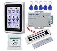 LIBO Full RFID Access Control System Kit Set Metal Controller Keypad 1000 Users, DC 12V Electric Electronic Magnetic Lock 180kg/350lbs NC Mode, with Door Exit Button + 10pcs RFID Cards KeyFobs