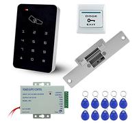 LIBO Full RFID Access Control System Kit Set Stand-along Keypad with NC Type Electric Strike Lock, DC12V/3A Power Supply, Door Exit Button, 10pcs RFID Key Tags