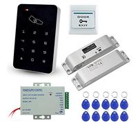 LIBO Full Set Kit of RFID Access Control Keypad 125KHz with DC12V Electric Lock Electronic Bolt Lock, 3A Power Supply, Exit Button, 10pcs ID Key Cards