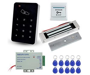 LIBO Stand-alone Door Access Control System Kit Set with 180kg/350lbs Electric Magnetic Lock, DC12V/3A Power Supply, Door Exit Release Button, 10pcs RFID EM ID Keyfobs