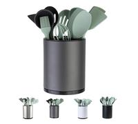 LIBODOUR Kitchen Utensil Holder Extra Large 360°Rotating For Counter Organizer Stainless Steel Storage Cooking Silverware Caddy 3 Compartment Flatware Spoon Spatula Tool Cutlery Container(Grey)