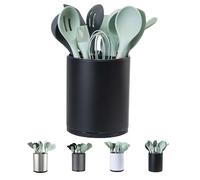 LIBODOUR Kitchen Utensil Holder Extra Large 360°Rotating For Counter Organizer Stainless Steel Storage Cooking Silverware Caddy 3 Compartment Flatware Spoon Spatula Tool Cutlery Container（Black）