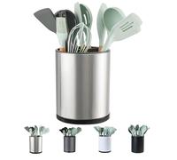 LIBODOUR Kitchen Utensil Holder Extra Large 360°Rotating For Counter Organizer Stainless Steel Storage Cooking Silverware Caddy 3 Compartment Flatware Spoon Spatula Tool Cutlery Container（Silvery）
