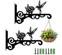 Libomzee 2 Pack Iron Hanging Basket Brackets Outdoor, Heavy Hanging Plant Bracket for Balcony, Garden Fences, Windowsills, Wall Hooks for Outdoor Bird Feeder & Indoor Hanging Baskets
