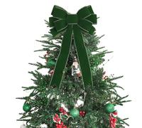 LiBongTa 13" Moss Green Bow Pre-Tied Bow for Christmas Tree, Green Velvet Ribbon Bows for Wreaths, Premade Tree Toppers Bows for Gift Wrapping, Party Favor, Christmas Home Indoor Outdoor Decor-1 Count