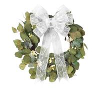 LiBongTa 13" White Lace Bows Wired Ribbon Christmas Tree Topper Bow, Glitter Bow Party Decorations, Premade Metallic Bows with Twist Tie, Large Gift Bow for Outdoor Wreath, Wedding, Birthday-2 PCs
