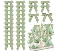 LiBongTa 50 PCs Sage Green Bow 2.5" Grosgrain Ribbon Bow for Decorations, Small Bows for Crafts, Mini Bow Twist Tie Bows for Gift Wrapping, Premade Bows for Baby Shower, Wedding, Party, Candy