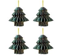 LIBOOI Christmas Party Decorations, 4Pcs 3D Mini Glitter Edge Paper Honeycomb Lantern Green, Red, Brown, Ivory, Gray Hanging Ornaments for Christmas Tree Décor, New Years Party, Home Decor, Green