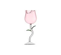 LIBOOI Rose Wine Glass, 280ML Cocktail Glasses Romantic Flower Red Wine Glasses, Clear Glass Drinking Cup for Wedding Valentines Day Party Anniversary Pink