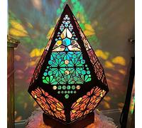 LIBOOI Turkish Moroccan Arabian Eastern Bohemian Wooden Mosaic Colourful Table Lamp Lamps Home Decor, Colorful 3D Projection Hollow lamp, Bohemian Floor Decorative Lamp, Brown, 18x11x11cm