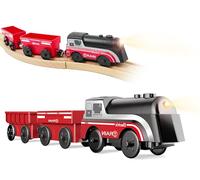 LiBoon Battery Operated Train for Wooden Track - Motorized Locomotive with Headlight, 3Pcs Electric Train Set Compatible with Thomas & Brio, Pulls Multiple Cars, for Toddlers 3+