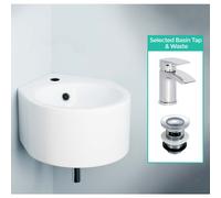 Libra Corner Wall Hung Basin Sink with Mono Waterfall Tap and Waste