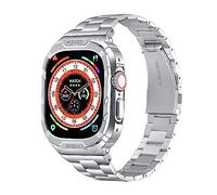 Libra Gemini Compatible with Apple Watch Strap 49mm 45mm 44mm 42mm 41mm 40mm 38mm Stainless Steel Replacement Watch Strap for iWatch Series 8/7/6/5/4/3/2/1 Ultra SE, Silver (band + case), 49 mm