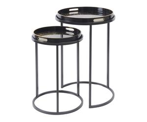 Libra Interiors Coral Design Set of 2 Side Tray Tables with Removable Tops - Black & Gold