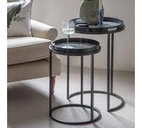 Libra Laura Ashley Belvedere Peacock Blue Round Side Tray Table - Set of 2