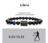 (libra) Men Women 12 Constellation Bracelet Elastic Bracelet Hand Woven Adjustable Natural Tiger Eye Obsidian Bracelet Party Gift Jewelry