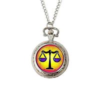 Libra Pop Art Zodiac Pocket Watch - Colourful Horoscope Gift for Men, Silver Chain & Gift Box - Fun Astrology Present for Libra Birthdays or Christmas