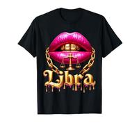 Libra Queens Birthday Pink Lips Afro Girls Libra Zodiac Sign T-Shirt