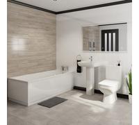 Libra Straight Bath Modern Bathroom Suite | White | ABS Polished Chrome | 1700mm
