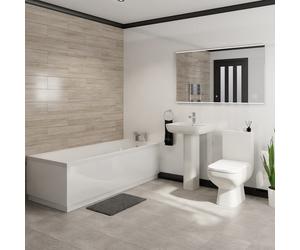 Libra Straight Bath Modern Bathroom Suite | White | ABS Polished Chrome | 1700mm