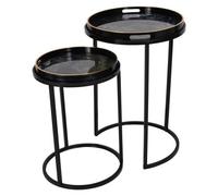 Libra Vesuvius Black Metal Round Side Tray Table - Set of 2